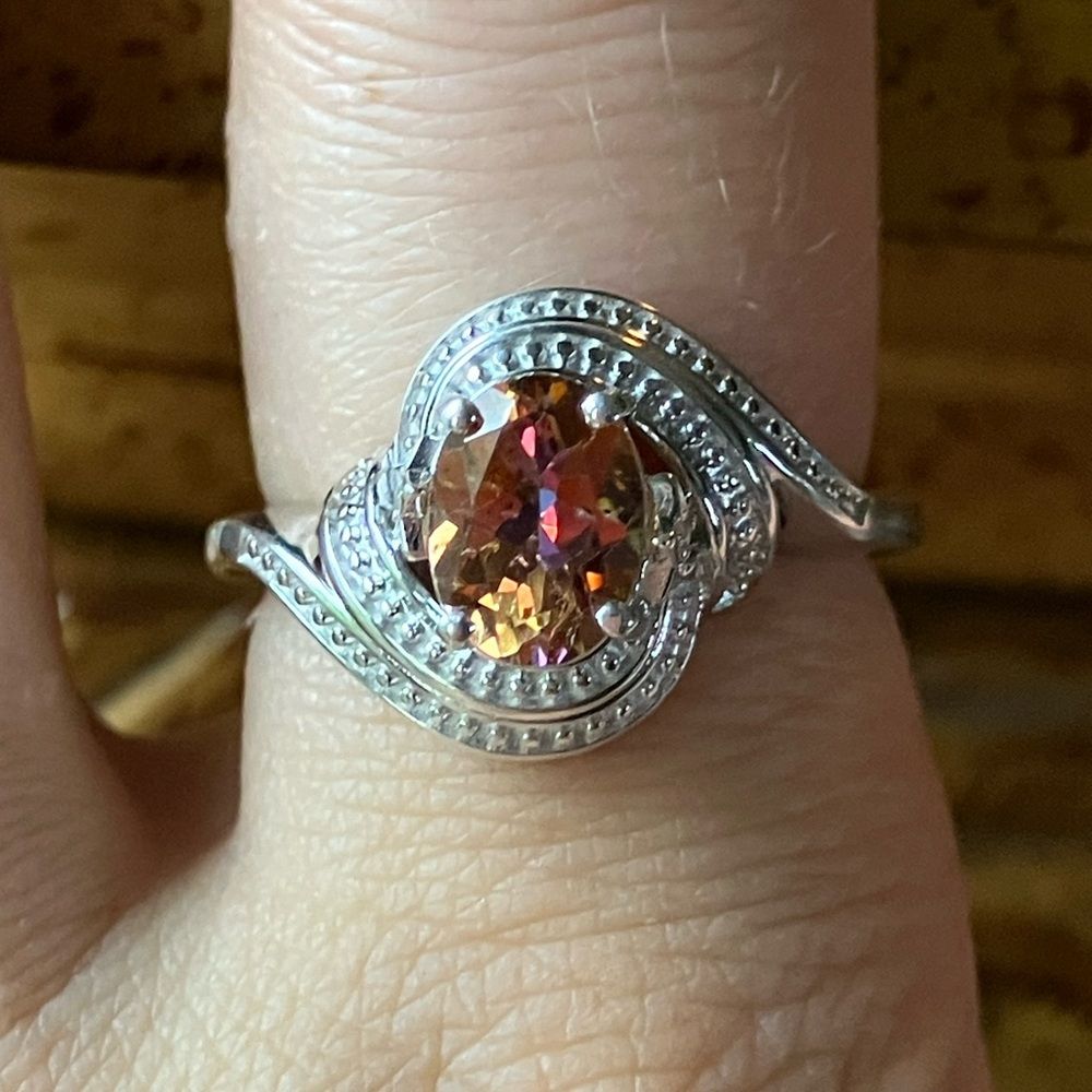 Genuine Orange Mystic Topaz Sterling Silver Ring Size 8 100$